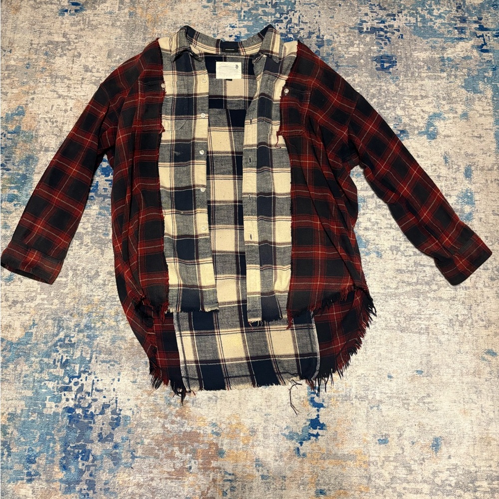 R13 Red and Blue Button Down Shirt Plaid Flannel